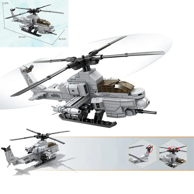 Mini Military Helicopter DIY Building Brick Model