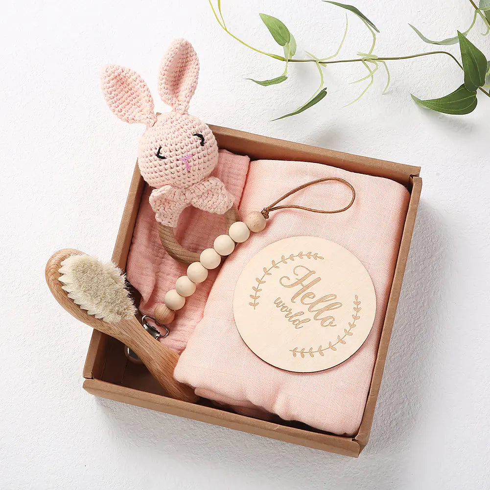 Newborn Gift Set: Bath Towel, Pacifier & Toys
